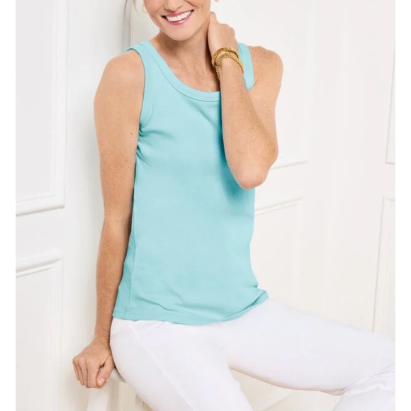 Talbots Ribbed Tank Top Blue Ice Size M NWT Wardrobe Staple Summer Classic Soft - Picture 1 of 11